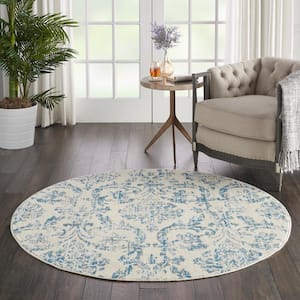 Jubilant Ivory/Blue 5 ft. x 5 ft. Persian Vintage Round Area Rug