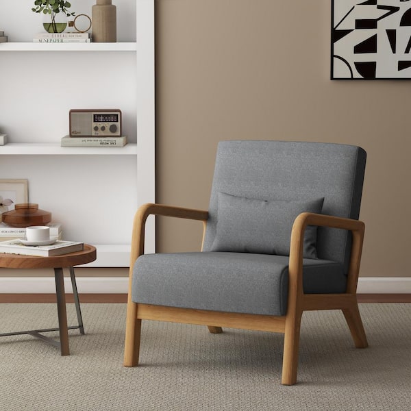Uixe 25.78 in. W Modern Gray Wood Frame Cotton And Linen