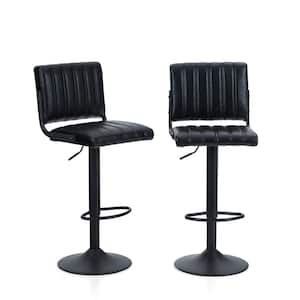 44.4 in. Black Bar Stool Adjustable Height Swivel Seat with Backrest(Set of 2)