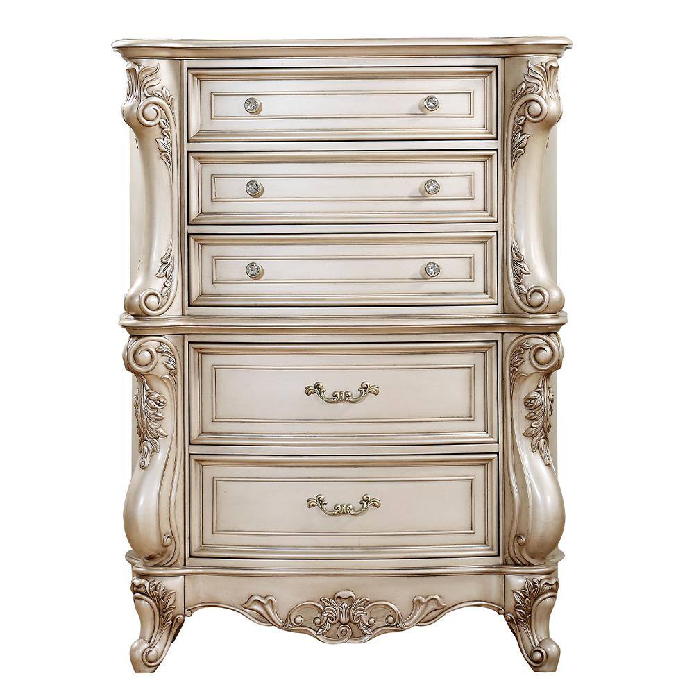Gorsedd White Marble Top 5-Drawer Chest with Felt Lined Drawer