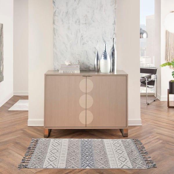 Elwood Ivory/Slate 2 ft. x 5 ft. Geometric Contemporary Kitchen Area Rug