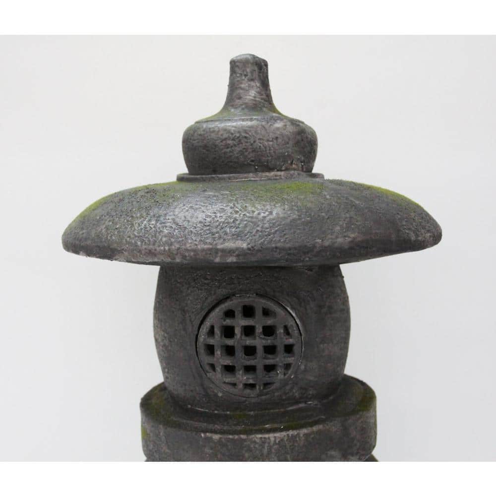 Grey Stone Pagoda Lantern Garden Statue with Magnetic Door
