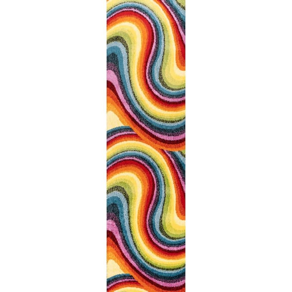 Flow Abstract Swirl Red/Yellow/Blue 2 ft. x 8 ft. Runner Rug