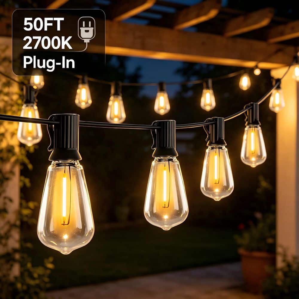 Bieuoram 25-Light 50 ft. Indoor/Outdoor Integrated LED Light w/E12