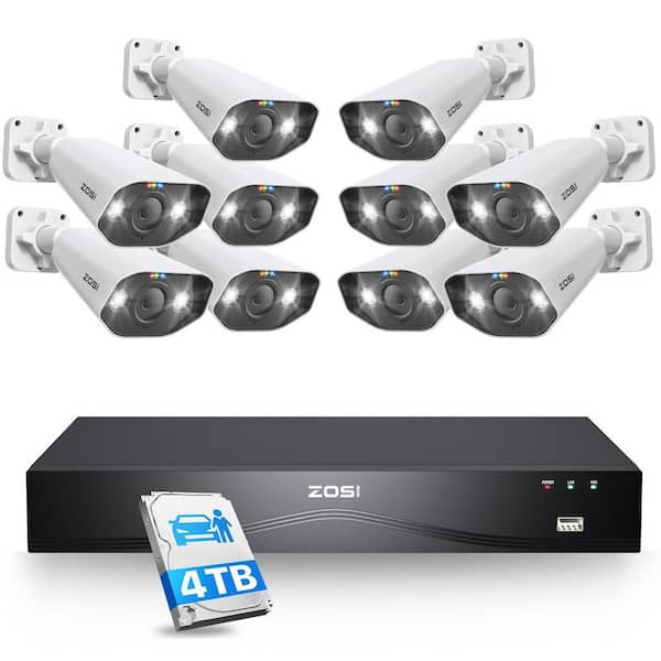 4K UHD 16-Channel(32CH Expandable) 4TB POE NVR Home Security System with 10 Wired 8MP Outdoor Bullet Cameras