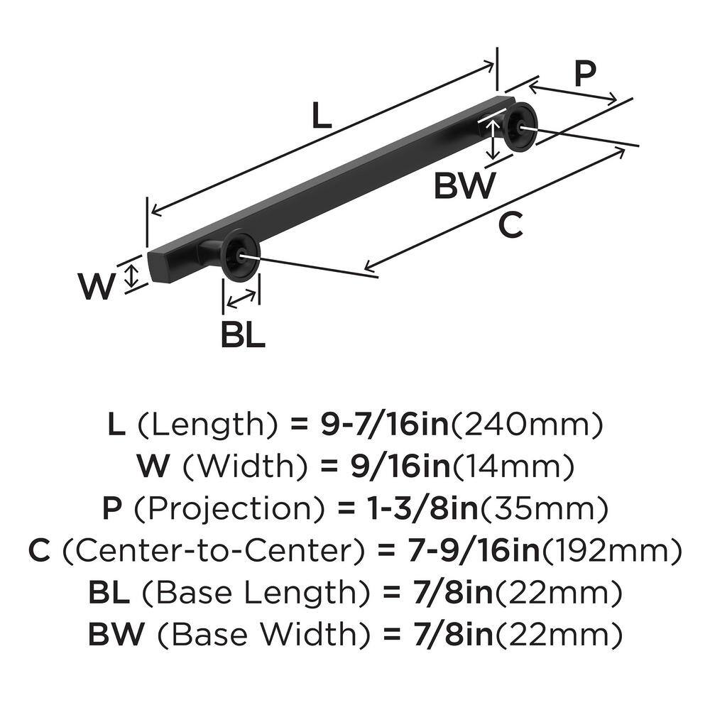Matte Black 7-9/16 Inch Modern Cabinet Pull with Mounting Hardware