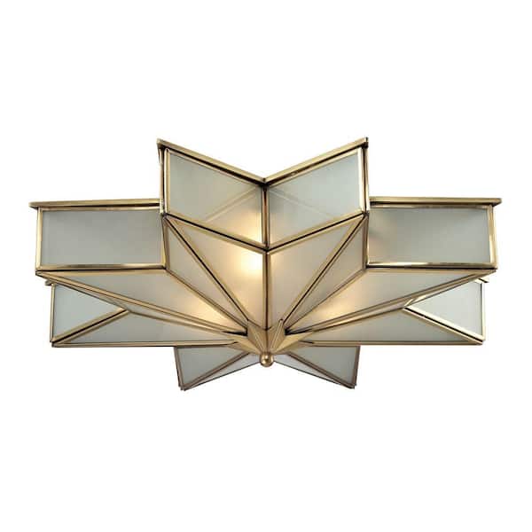 Titan Lighting Vitruvius Collection 3-Light Brushed Brass Flushmount