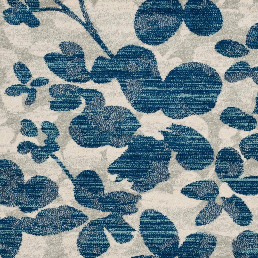 Grey and Light Blue Floral Synthetic Area Rug, 6'7" x 9'