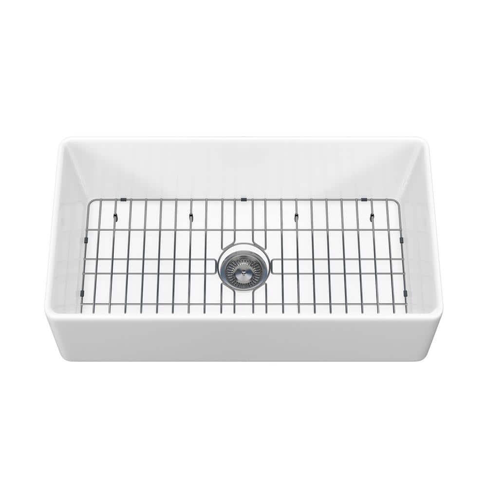 Sinber 33" White Fireclay Farmhouse Apron Kitchen Sink