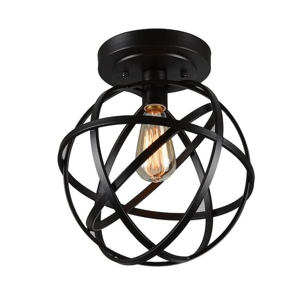 Warehouse of Tiffany Emrael 14 in. 1-Light Indoor Black Semi-Flush Mount Ceiling Lights with Light Kit
