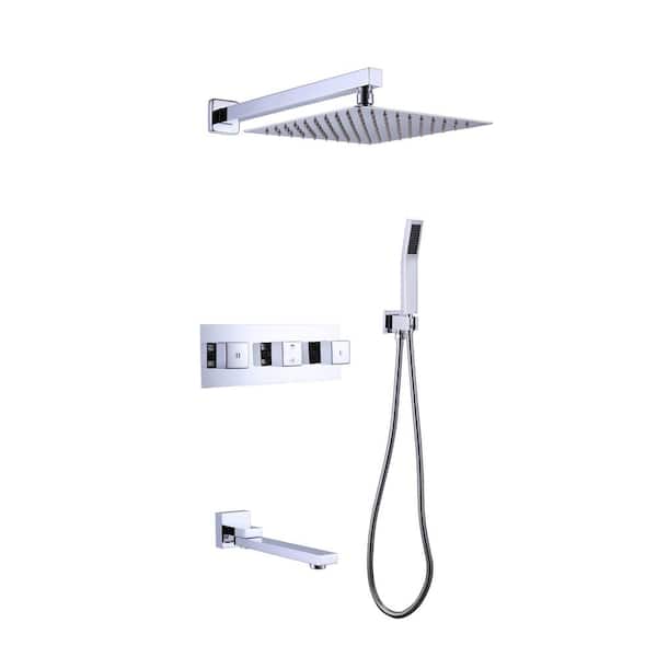 WELLFOR 2-Spray Patterns with 2 GPM 12 in. Tub Wall Mount Dual Shower Heads in Chrome