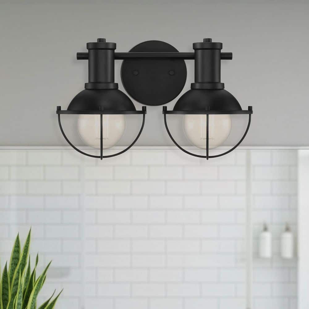 Dalton 15 in. 2-Light Matte Black Industrial Vanity Light with Open Cage Design price history on PriceWatchPro