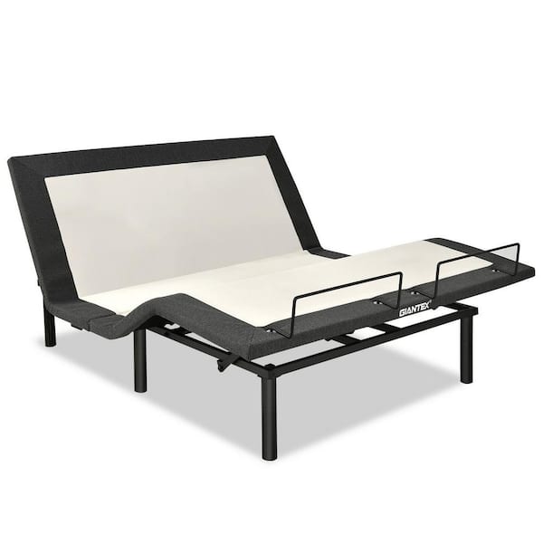 ANGELES HOME 78 in. W Black Queen Metal Frame Adjustable Bed Base Electric Bed Frame with Massage Modes Platform Bed
