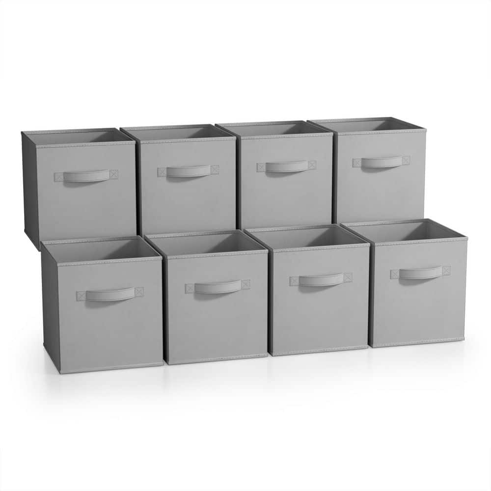 Foldable Storage Cubes Handles, Gray 10.5 in. W x 11 in. H Fabric Decorativ