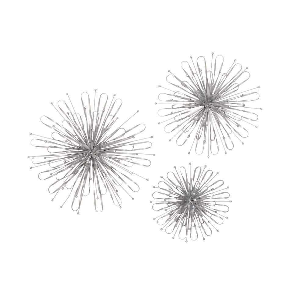 Silver Metal Starburst Wall Sculpture Set of Three