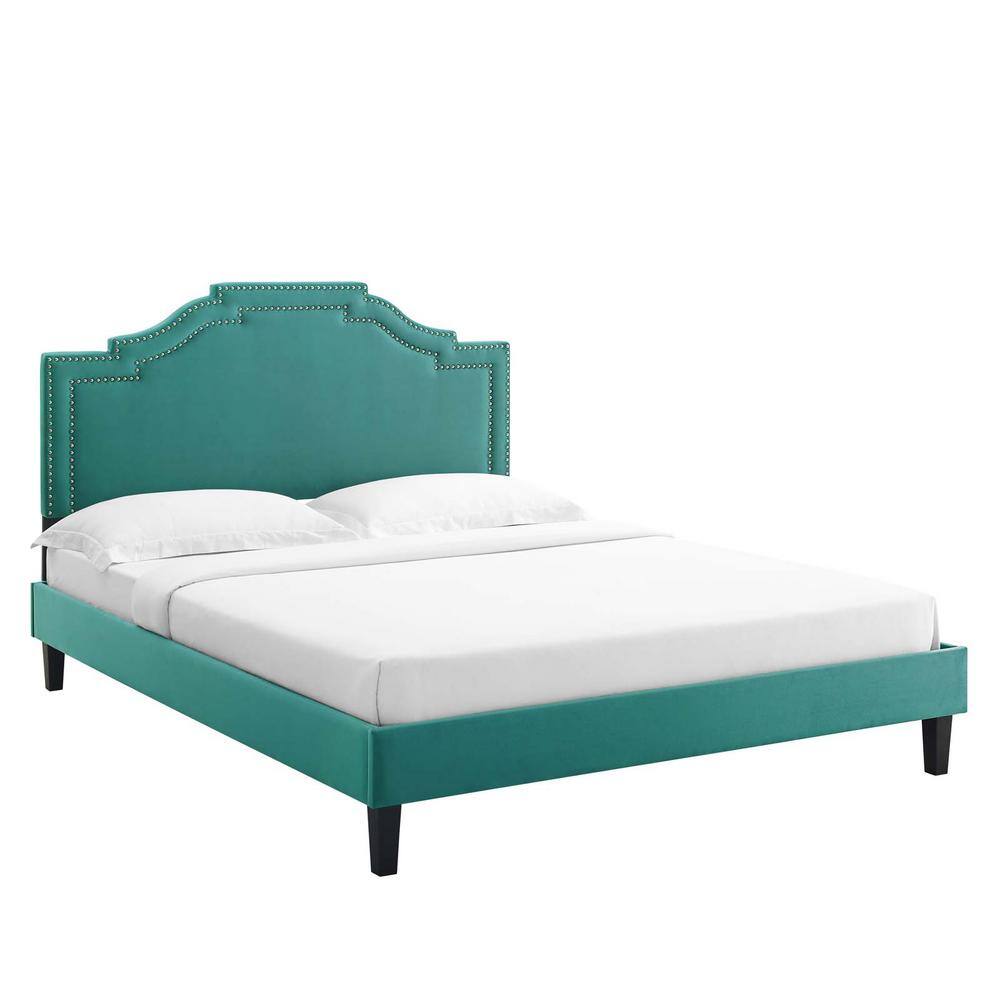 MODWAY Adelaide Teal Blue Performance Velvet Frame Full Platform Bed