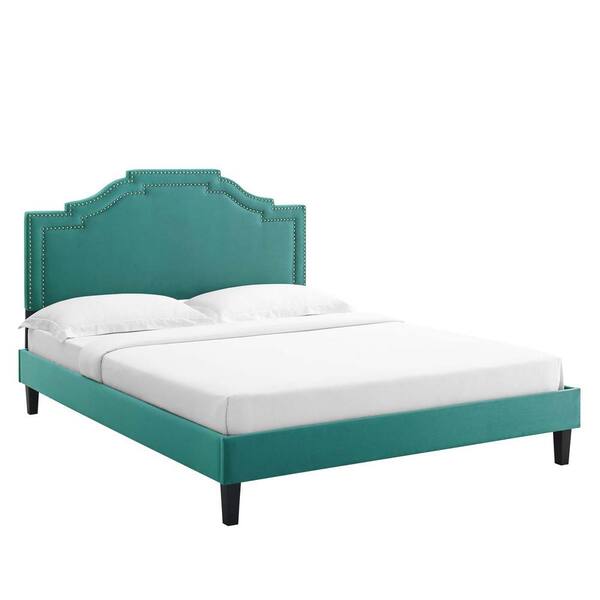 MODWAY Adelaide Teal Blue Performance Velvet Frame Full Platform Bed