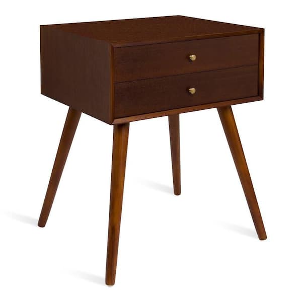 Kate and Laurel Finco 18.00 in. Walnut Brown Rectangle Wood End Table with Storage