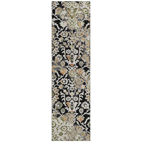 Chantille Machine Washable Indoor/Outdoor Abstract ACN2584 Black 2 ft. x 7 ft. Runner Rug