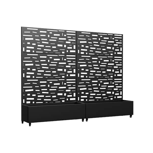 6 ft. H x 4 ft. W Metal Planter Box Privacy Screen Garden Bed With Trellis And Wheels Black Set of 2