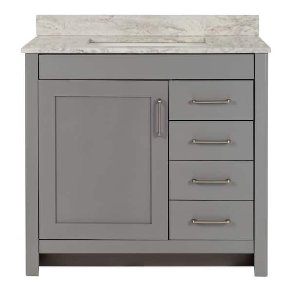 Home Decorators Collection Westcourt 37 in. W x 22 in. D x 39 in. H Single Sink  Bath Vanity in Sterling Gray with Winter Mist  Stone Composite Top