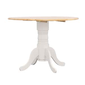 Allison Round Natural Brown and White Wood Top Pedestal Dining Table with Drop Leaf Seats 4