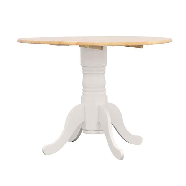Coaster Allison Round Natural Brown and White Wood Top Pedestal Dining Table with Drop Leaf Seats 4