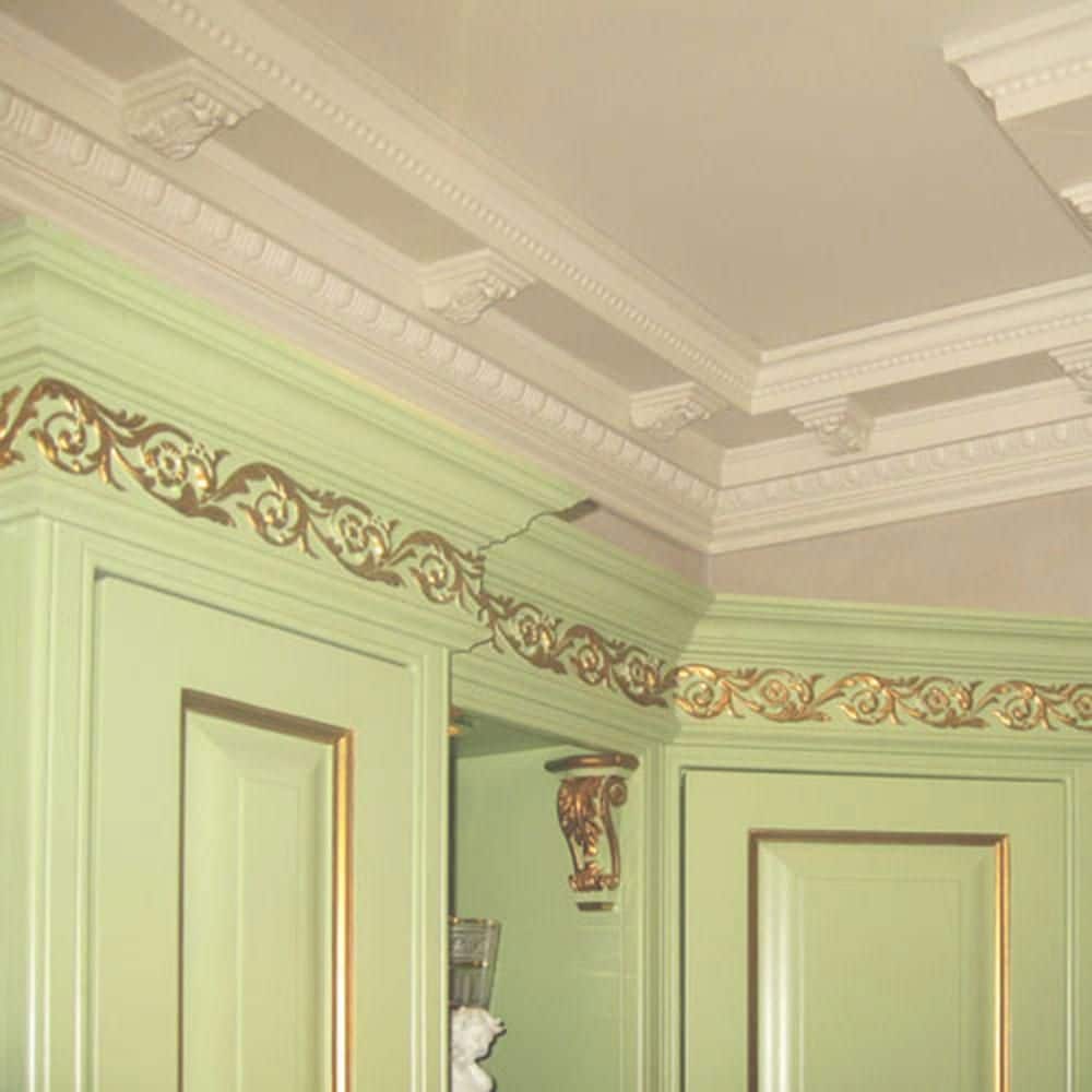 White Polyurethane Ornate Floral Crown Moulding 6ft 6in (10-Pack)