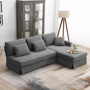 87 in. Square Arm Fabric L-shaped Sofa with Reversible Chaise in. Gray