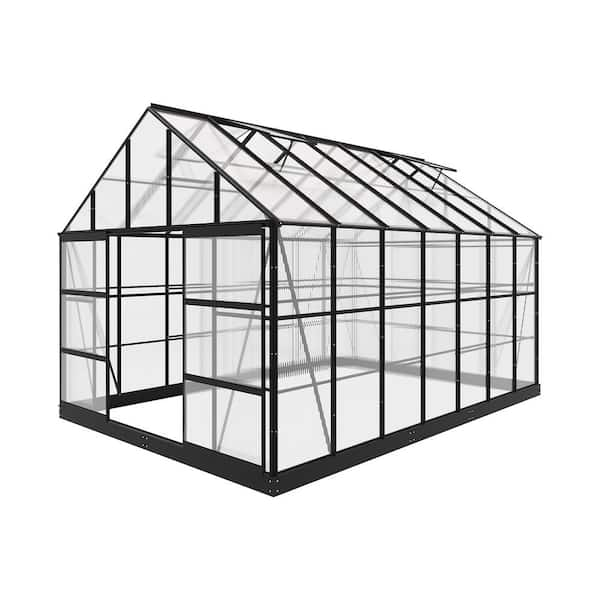 10 ft. x 14 ft. Black Aluminum Greenhouse Kit with Clear Panels and Solarium Design