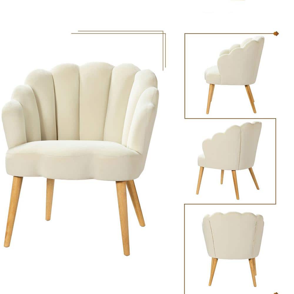 Ivory Velvet Barrel Accent Chair with Tufted Manufactured Wood Frame