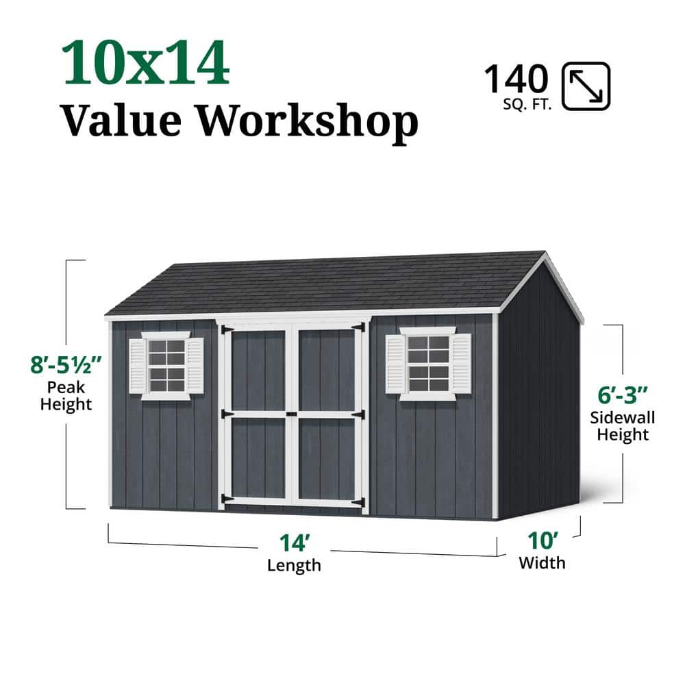 10x14 Dark Gray Wood Gable Storage Shed with Windows and Floor