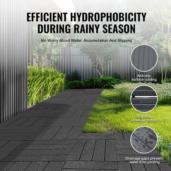 VEVOR Interlocking Gray Deck Tiles 12x12 Waterproof Outdoor Flooring - 10 Pack