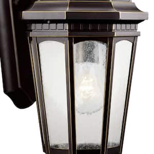 Courtyard 11 in. 1-Light Rubbed Bronze Outdoor Hardwired Wall Lantern Sconce with No Bulbs Included (1-Pack)