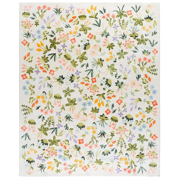 Martha Stewart Washable Beige/Red 8 ft. x 10 ft. Machine Washable Floral Abstract Area Rug
