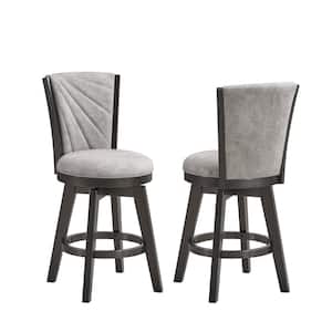 SignatureHome Boyce Seat 24 in. H Grey/Dark Brown Finish High Back Wood Counter Stool with Polyester Seat 2 Stool Set