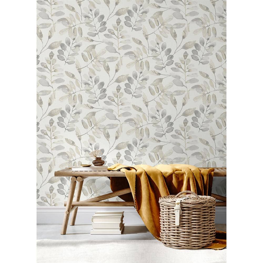 Neutral Taupe Leaves Pre-pasted Washable Wallpaper