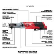 M12 FUEL 12V Lithium-Ion Brushless Cordless 3/8in. Ratchet & Extended Reach Ratchet (Tool-Only) W/Protective Boots