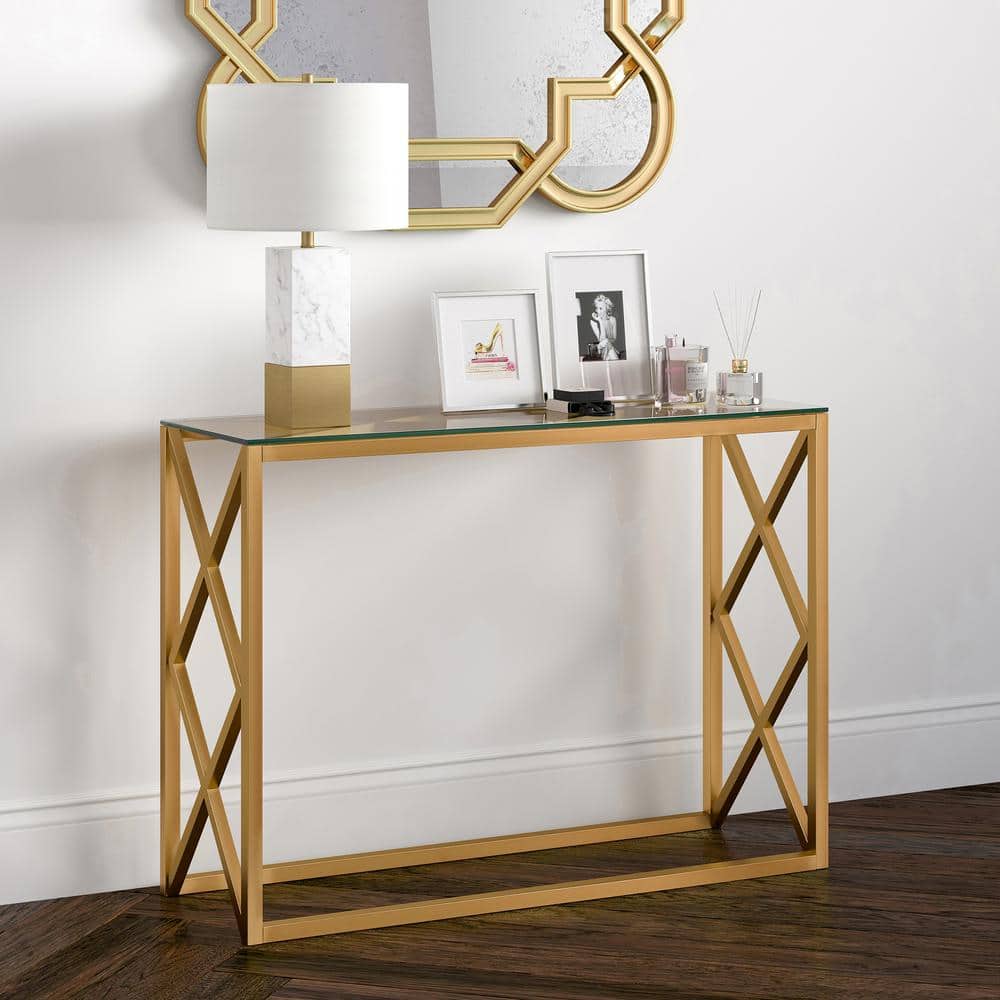 Gold and Glass Geometric X Hallway Table