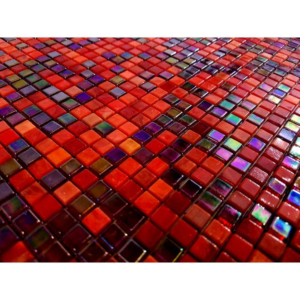 Galaxy Red Iridescent Glass Square Mosaic Tile Sample