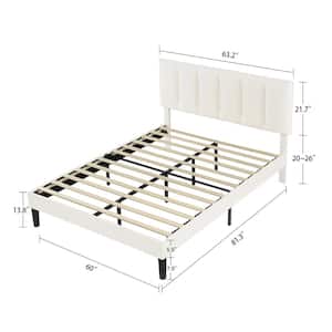 Upholstered Bed, Modern Platform Bed with Adjustable Headboard, Heavy-Duty Tufted Queen Bed Frame with Wood Slat, White