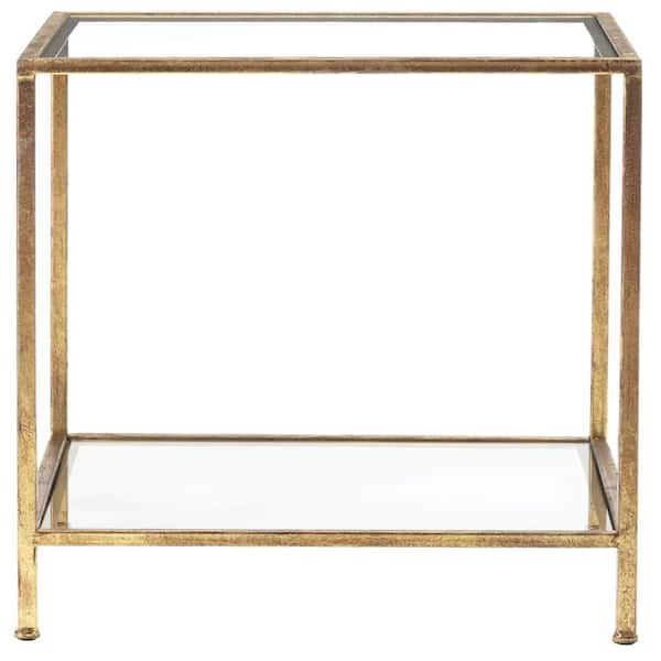 Home Decorators Collection Bella Square Gold Metal and Glass Side Accent Table (20 in. W x 24 in. H)