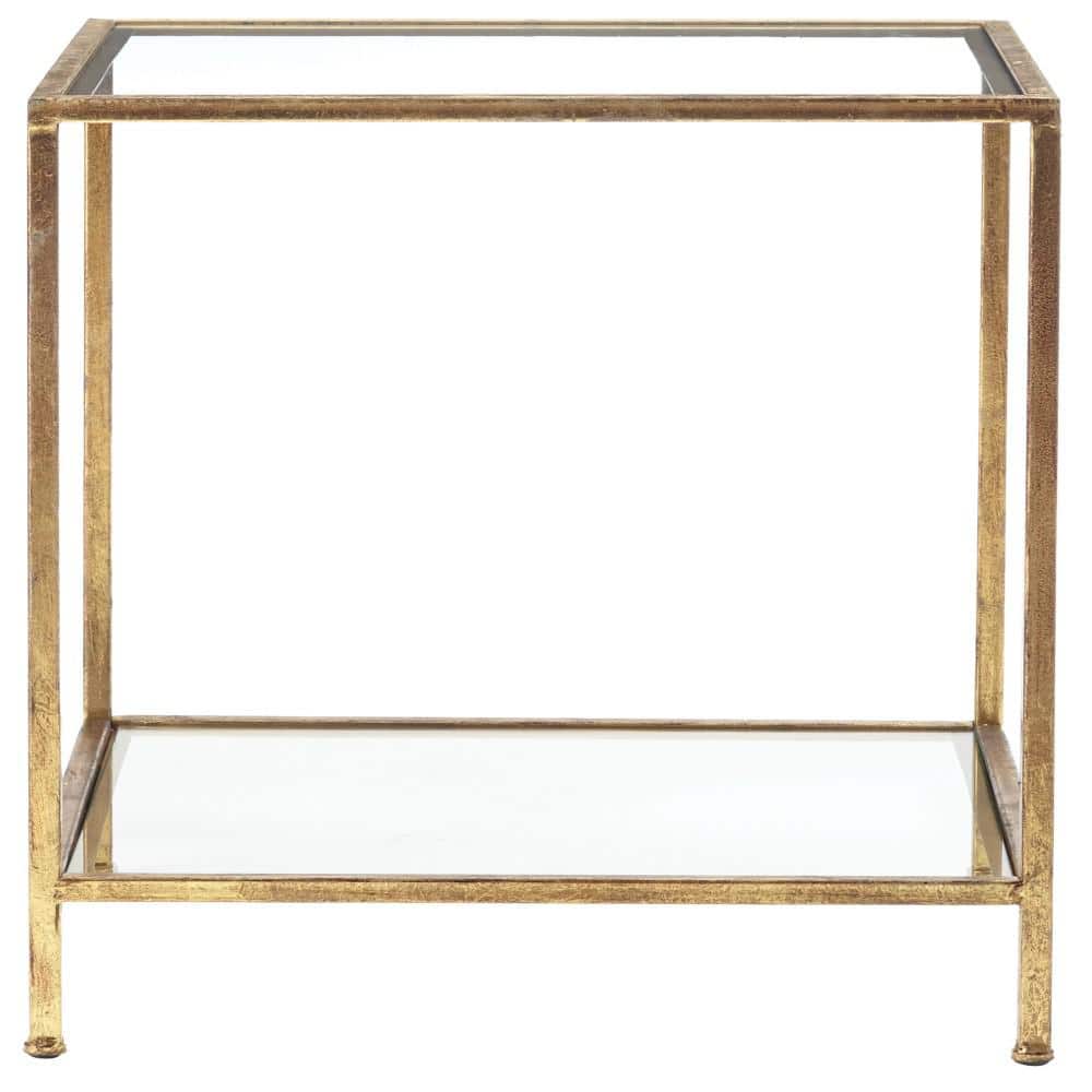 Bella Square Gold Leaf Metal and Glass Accent Table