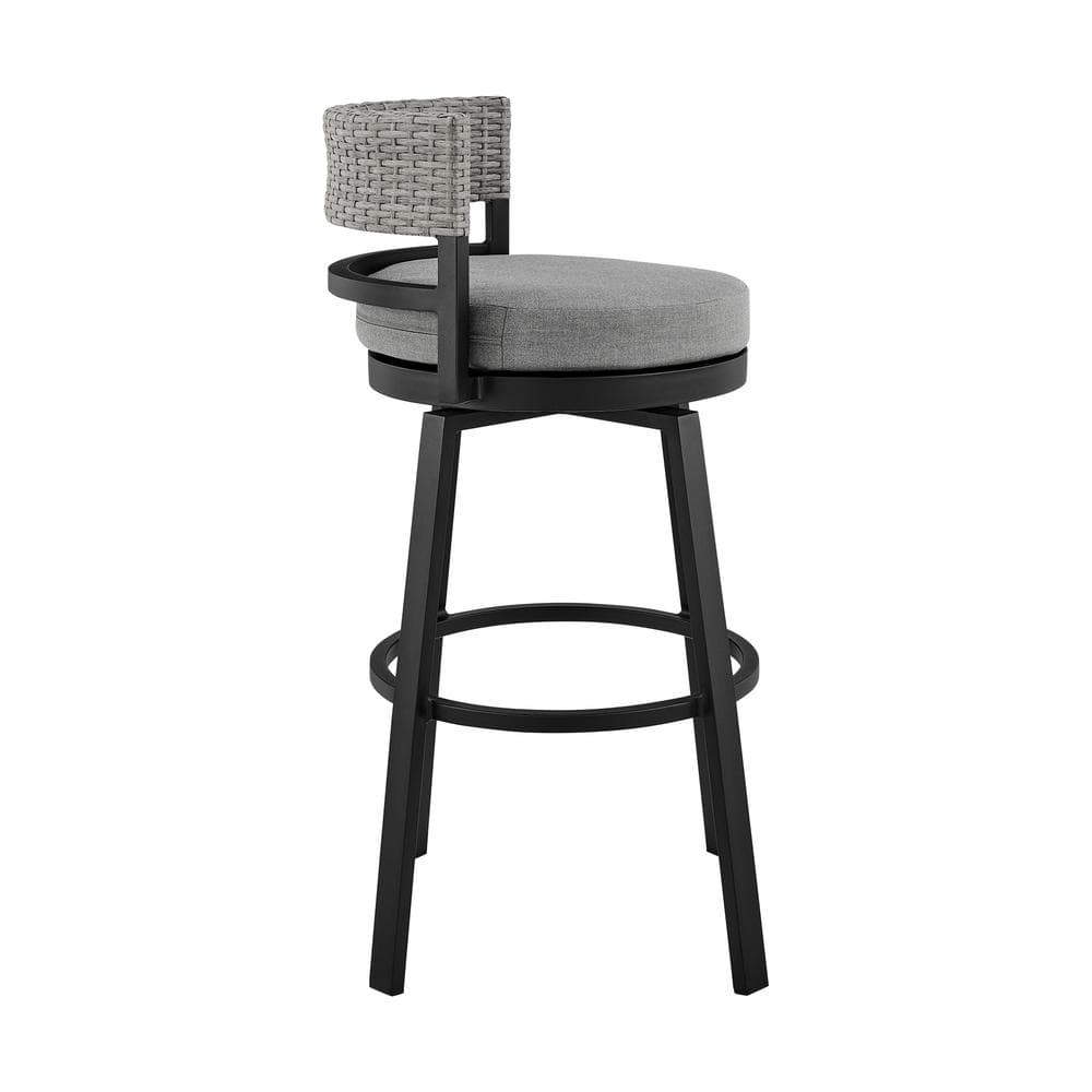 Encinitas Gray Wicker and Aluminum Outdoor Counter Stool with Cushions