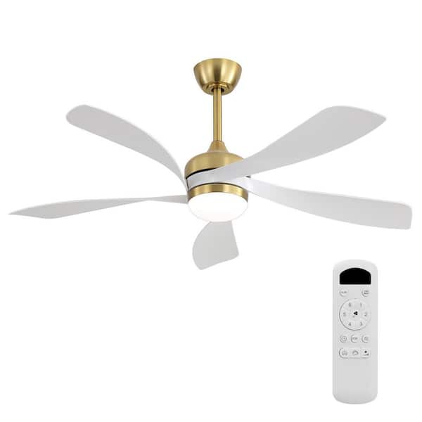 52 in. Indoor/Outdoor Gold and White Downrod Mount Standard Ceiling Fan with LED Light and Remote for Living Room