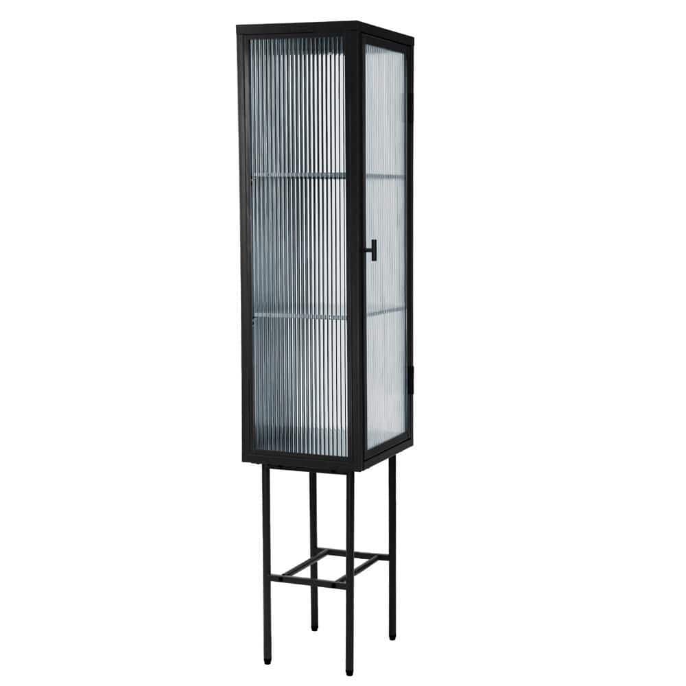 61.5 in. Black Freestanding Kitchen Display Cupboard with Glass Door and De