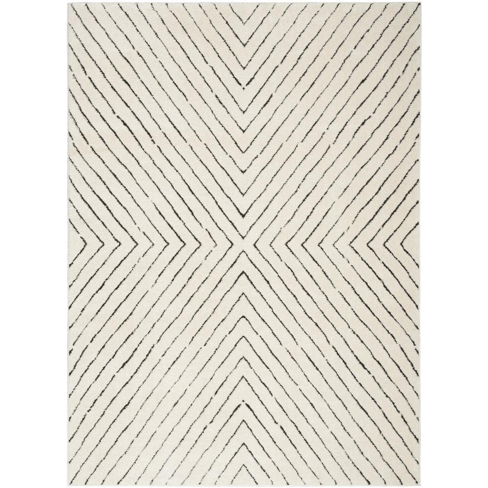 Ivory Black Abstract 8' x 10' Synthetic Area Rug