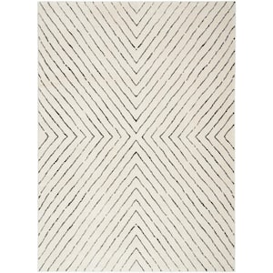 Cozy Modern Ivory Black 8 ft. x 10 ft. Abstract Contemporary Area Rug