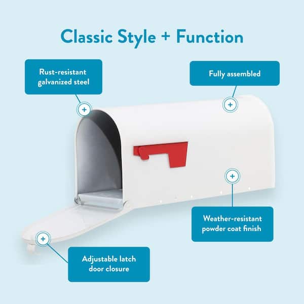 Elite White, Medium, Steel, Post Mount Mailbox