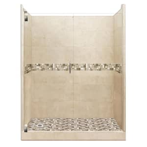 Tuscany Grand Hinged 30 in. x 60 in. x 80 in. Left Drain Alcove Shower Kit in Brown Sugar and Satin Nickel Hardware